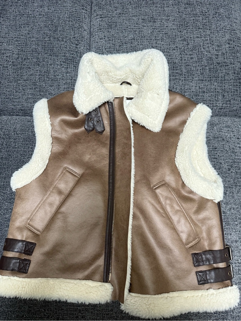 Zara Brown Faux-Shearling Vest with Cream Lining